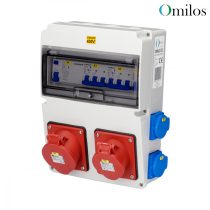   Szerelt ipari csatlakozótábla, 1x5P16A, 1x5P32A, 4x230V, kismegszakítóval, Fí relével